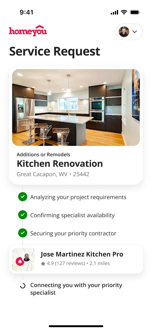 A Homeowner makes a request in the homeyou app